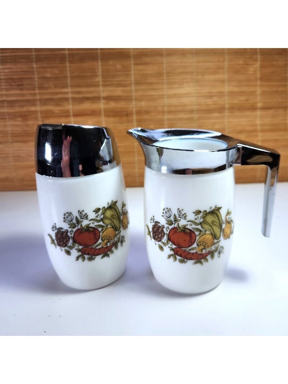 Dominion Glass Spice of Life Cream and Sugar Set Mid Century Country Kitchen